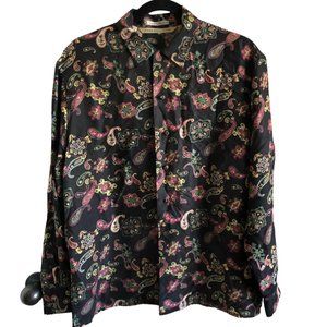 Vintage Anne Pinkerton Paisley Silk Button Up Blouse Paisley Print S